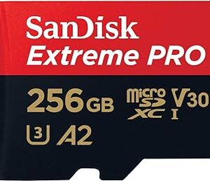 SanDisk 256GB Extreme Pro microSD UHS I Card for 4K Video on Smartphones, Action Cams & Drones 200MB/s Read, 140MB/s Write, SDSQXCD 256G GN6MA, Red/Black